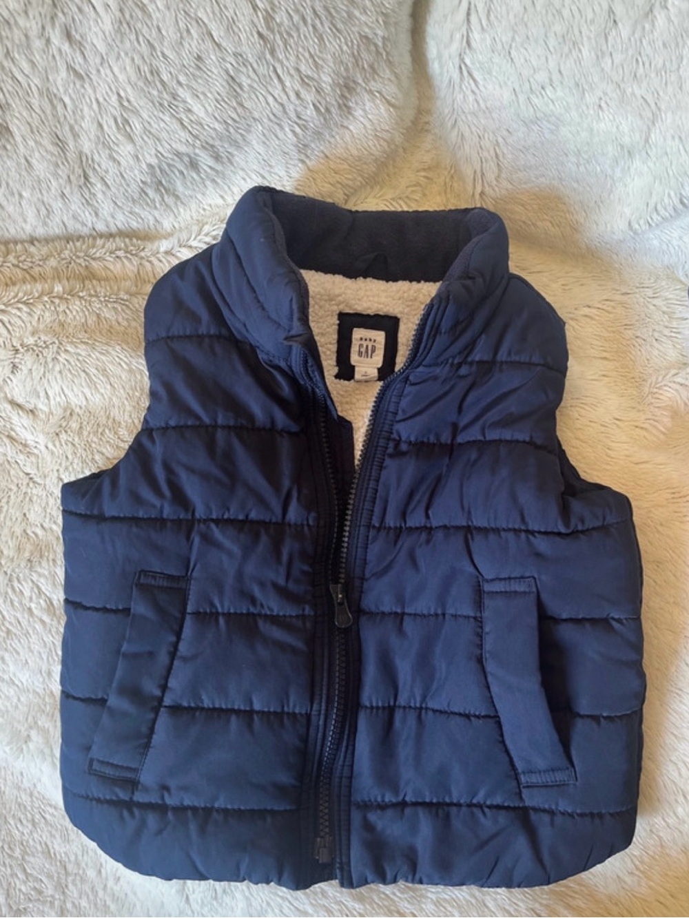 GAP Navy Sherpa-Lined Quilted Vest